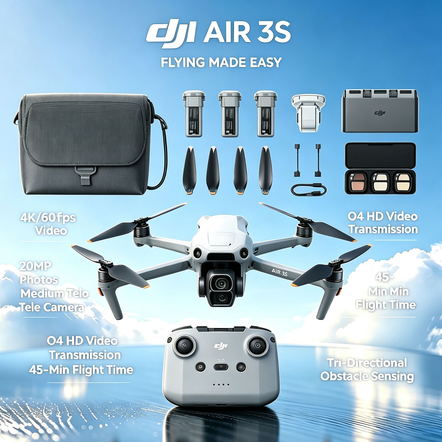 Drone Rc N3 3 Batteries - علبة مفتوحة - DJI Air 3S